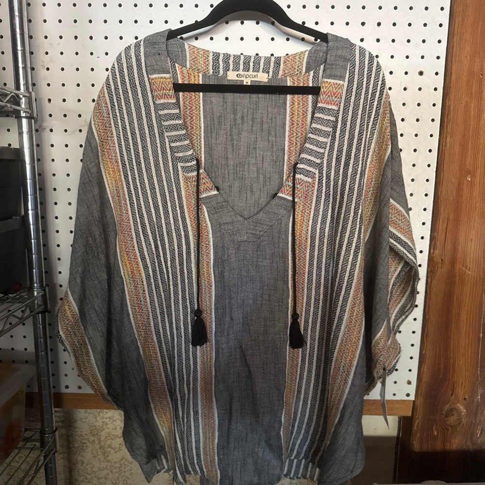Ripcurl Baja Stripe Cover Up Size M Women Brown Gray Rip Curl swimsuit cover-up